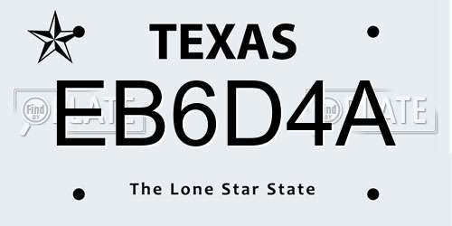 EB6D4A Texas License Plate
