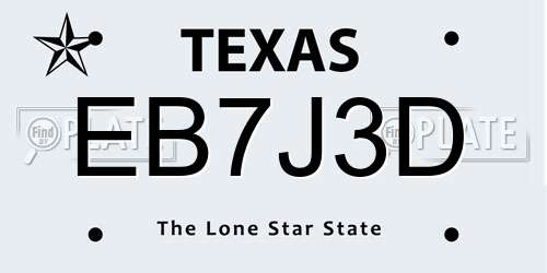 EB7J3D Texas License Plate