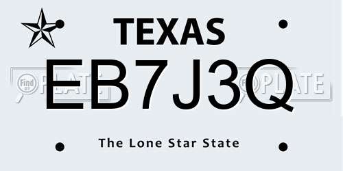 EB7J3Q Texas License Plate