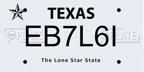 EB7L6I Texas License Plate