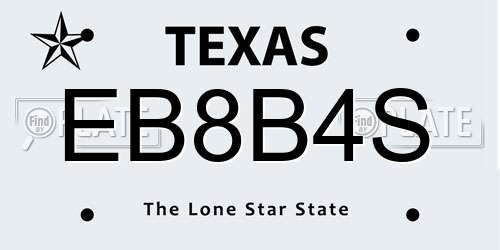 EB8B4S Texas License Plate