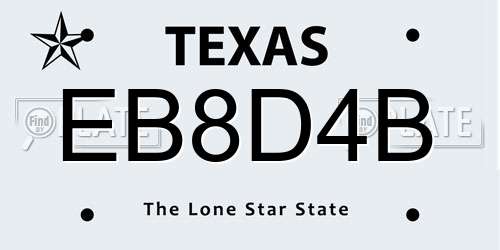 EB8D4B Texas License Plate