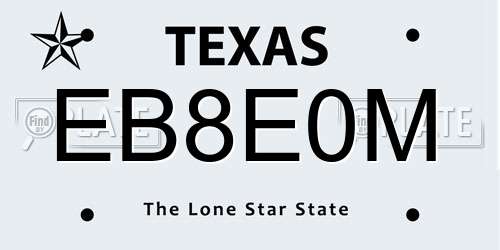 EB8E0M Texas License Plate