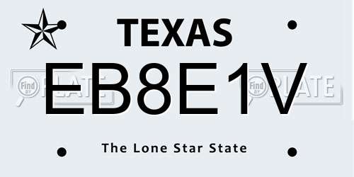 EB8E1V Texas License Plate