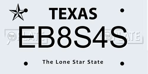 EB8S4S Texas License Plate