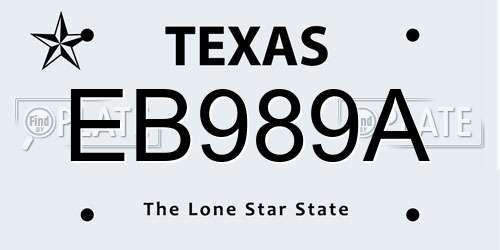 EB989A Texas License Plate