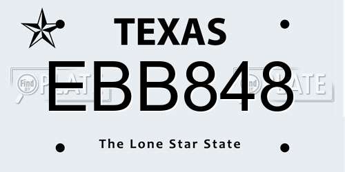 EBB848 Texas License Plate