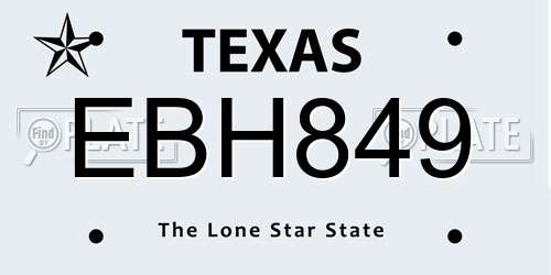 EBH849 Texas License Plate