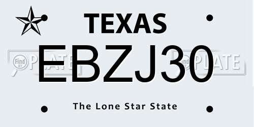 EBZJ30 Texas License Plate