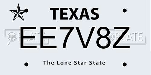 EE7V8Z Texas License Plate