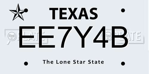 EE7Y4B Texas License Plate