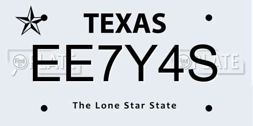 EE7Y4S Texas License Plate