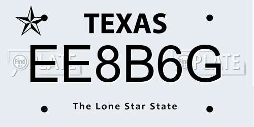 EE8B6G Texas License Plate