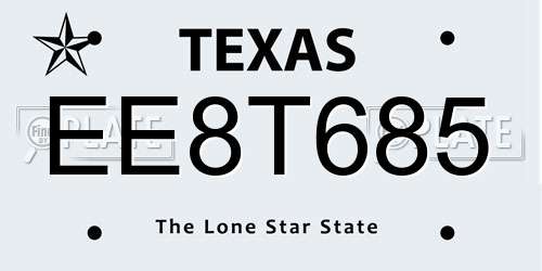 EE8T685 Texas License Plate