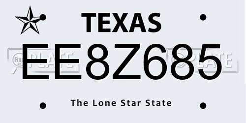 EE8Z685 Texas License Plate