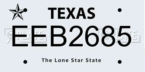 EEB2685 Texas License Plate