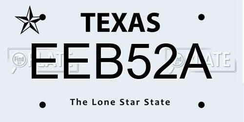 EEB52A Texas License Plate