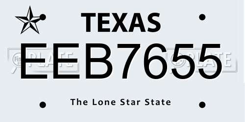 EEB7655 Texas License Plate