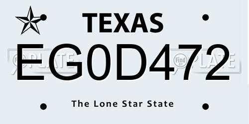 EG0D472 Texas License Plate