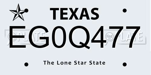 EG0Q477 Texas License Plate