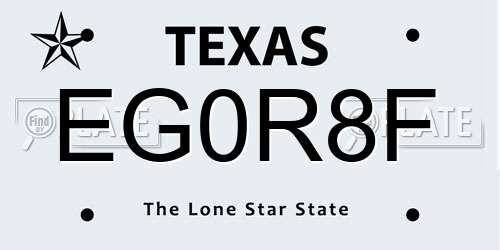 EG0R8F Texas License Plate