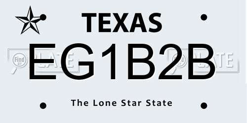 EG1B2B Texas License Plate