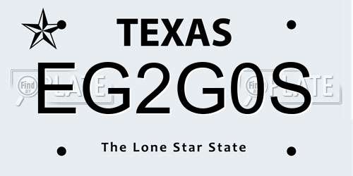 EG2G0S Texas License Plate
