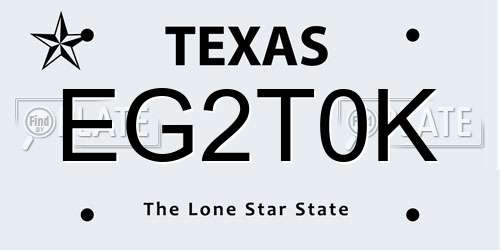EG2T0K Texas License Plate