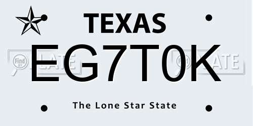 EG7T0K Texas License Plate