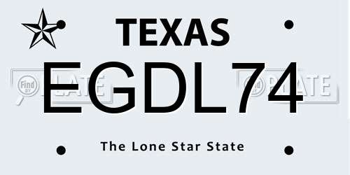 EGDL74 Texas License Plate