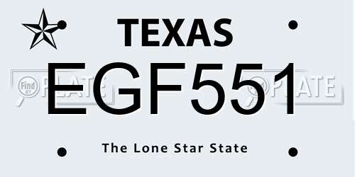 EGF551 Texas License Plate