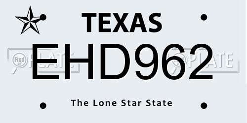 EHD962 Texas License Plate