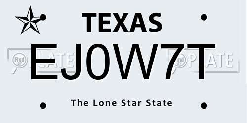 EJ0W7T Texas License Plate