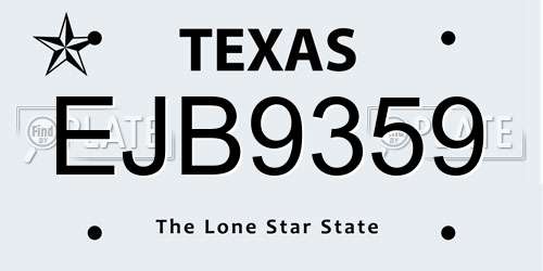 EJB9359 Texas License Plate
