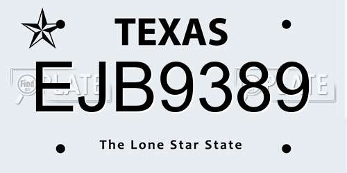 EJB9389 Texas License Plate