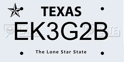 EK3G2B Texas License Plate