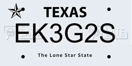 EK3G2S Texas License Plate