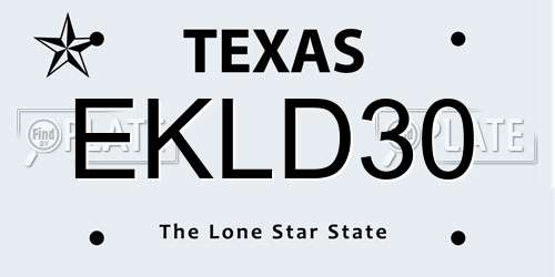 EKLD30 Texas License Plate