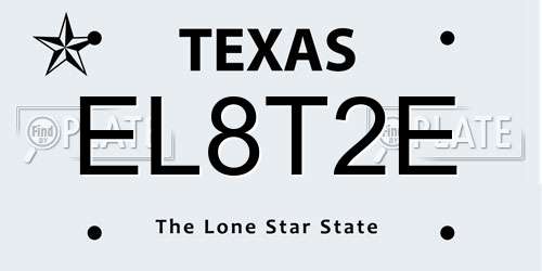 EL8T2E Texas License Plate