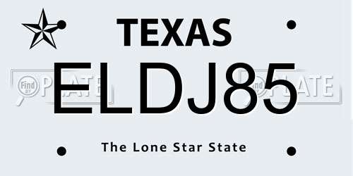 ELDJ85 Texas License Plate
