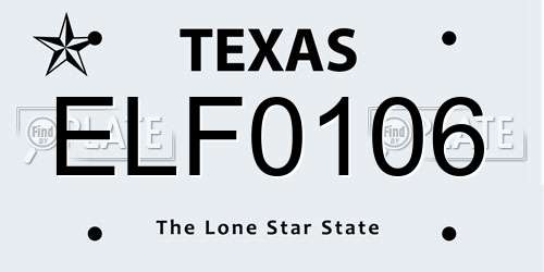ELF0106 Texas License Plate