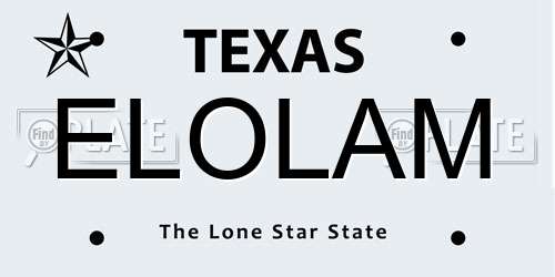 ELOLAM Texas License Plate