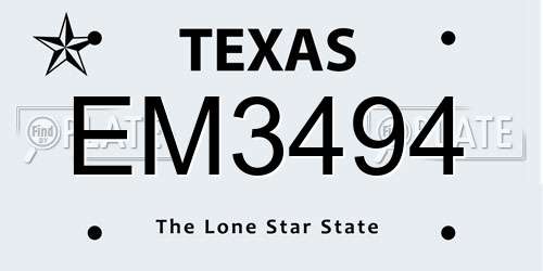EM3494 Texas License Plate