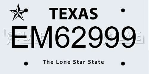 EM62999 Texas License Plate