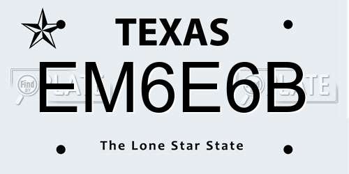 EM6E6B Texas License Plate