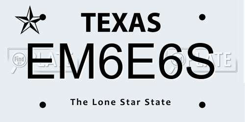 EM6E6S Texas License Plate