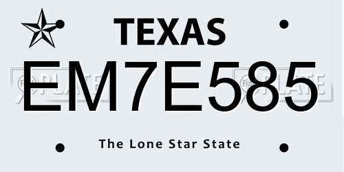 EM7E585 Texas License Plate