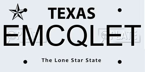 EMCQLET Texas License Plate