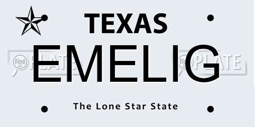 EMELIG Texas License Plate