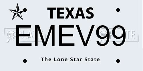 EMEV99 Texas License Plate